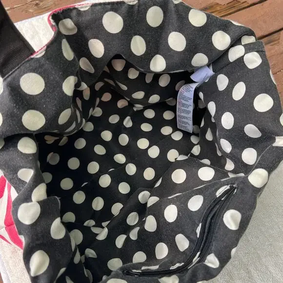 Disney Store Minnie Mouse Canvas Tote Bag Red Striped Polka Dot Lined One Size - Picture 8 of 9